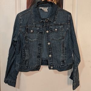 Jessica Howard Petite Small Casual Blue Denim Jean Jacket Long Sleeves Pockets